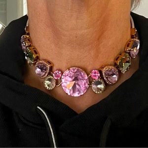 Multicolor, gemstone, choker necklace with leather adjustable band -Henri Bendel